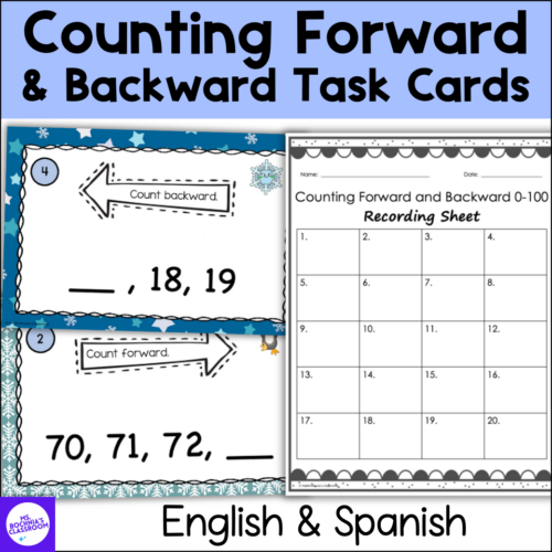 Counting Forward & Backward Task Cards #s 0-200 Winter Theme | English & Spanish's featured image