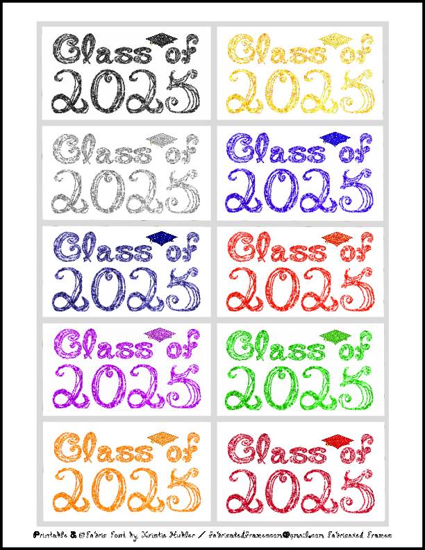Class of 2025 Graduation Cap Shiny Fabric Font 10 Colors Gift Tags Printable with Faux Glitter Text's featured image