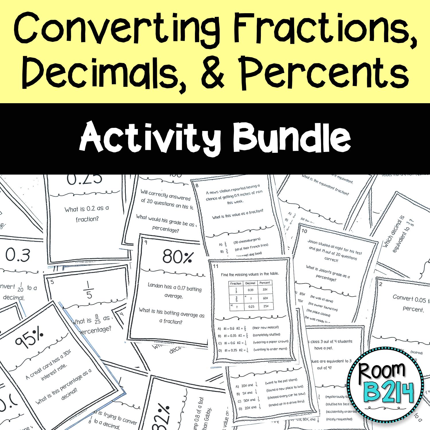 Converting Fractions Decimals and Percents Activity Bundle | TEKS 6.4G
