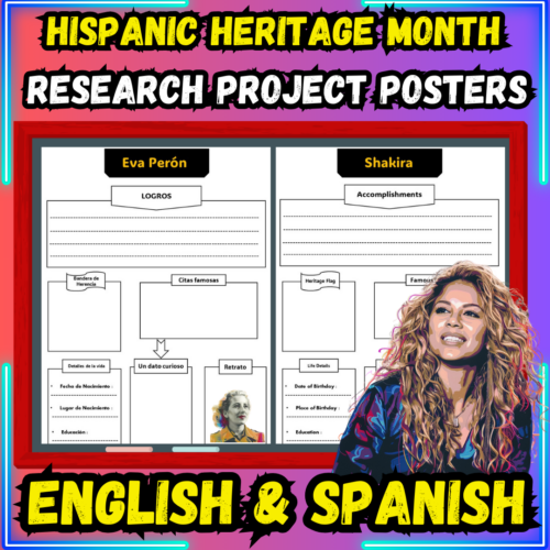 Hispanic Heritage Month Research Project Poster , 30 FAMOUS , English + Spanish Activities Hispanic Heritage Month Posters's featured image