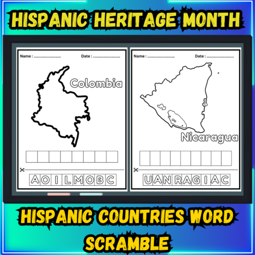 Hispanic Countries Word Scramble National Hispanic Heritage Month | Activities September Coloring Pages | Coloring Sheets Activities's featured image