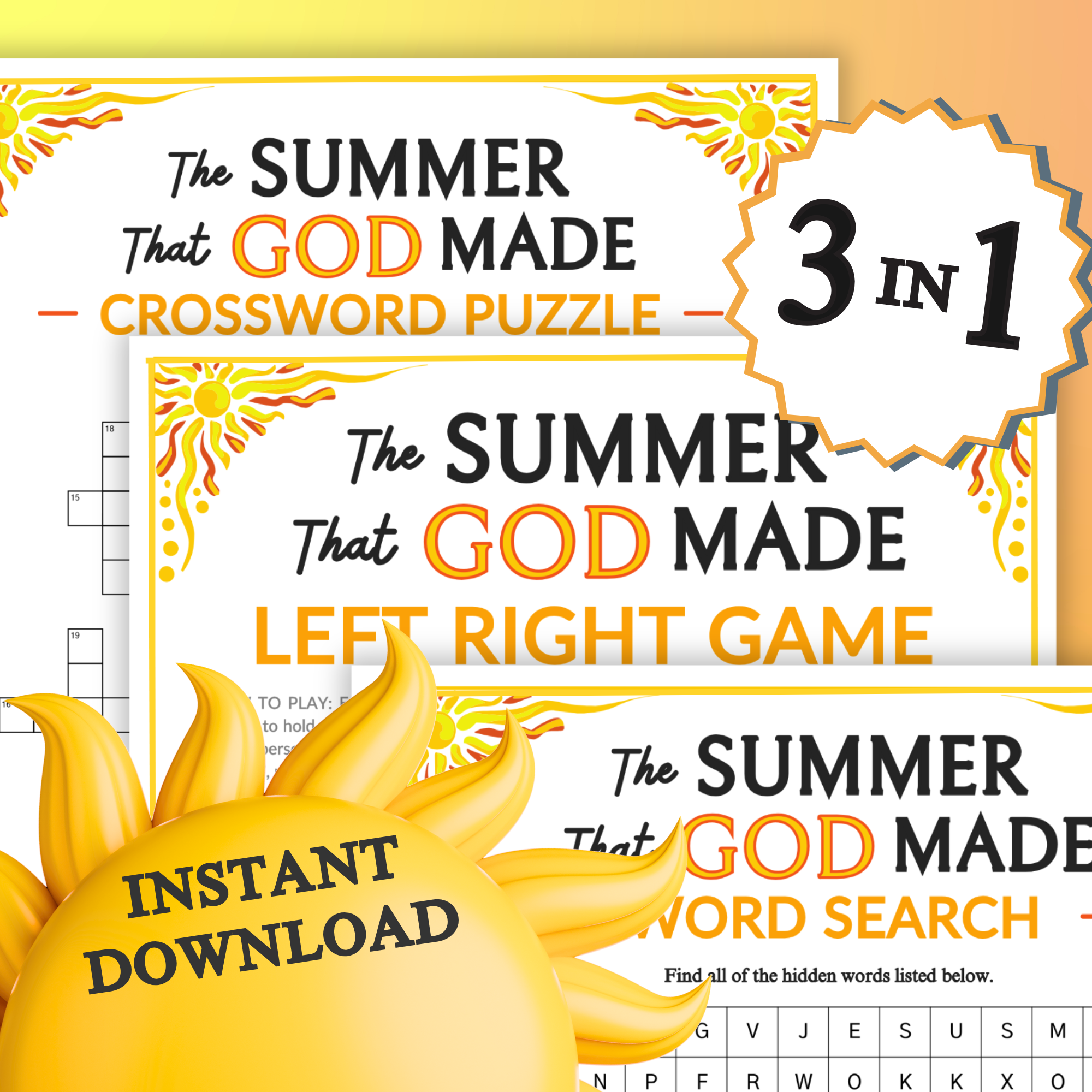 The Summer That God Made Games BUNDLE | 3 Printables for Church, Kids, Adults, Bible Sunday School, Seasonal Ministry, Homeschool Learning Activities
