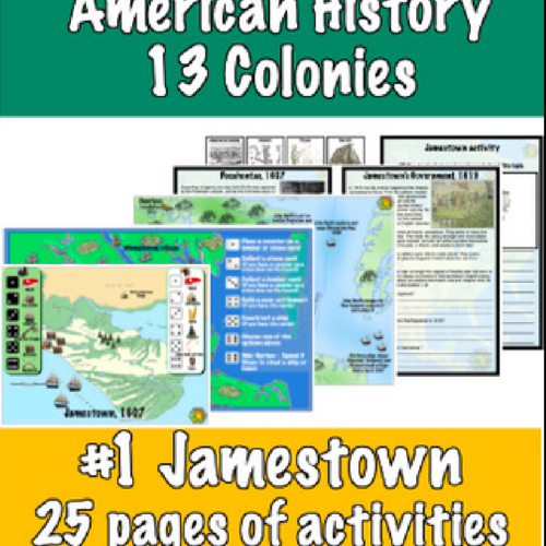 13 Colonies History Board Games #1 -Jamestown Colony (24 printable pages, social studies)'s featured image