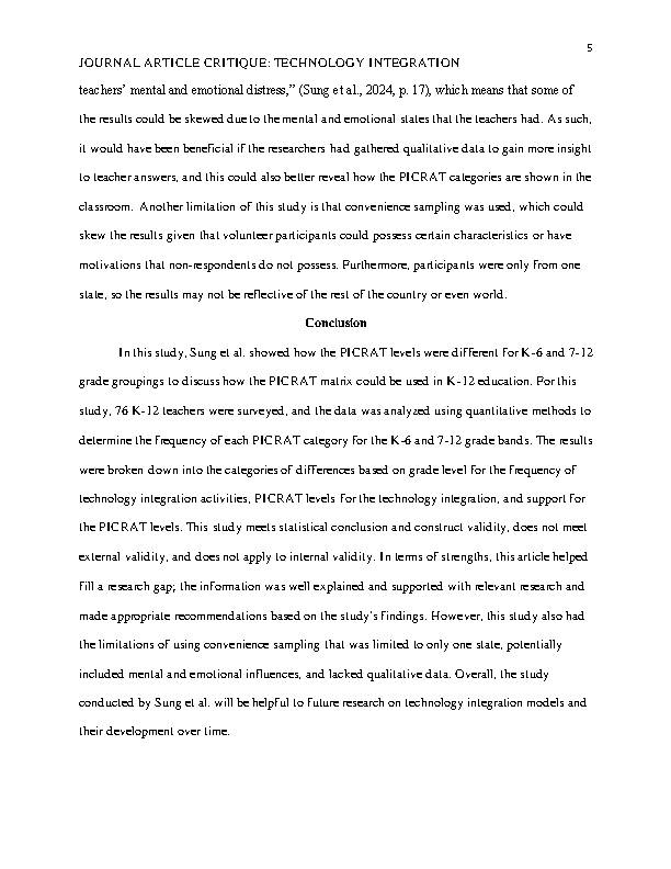 Journal Article Critique of PICRAT Analysis of Technology Integration's featured image