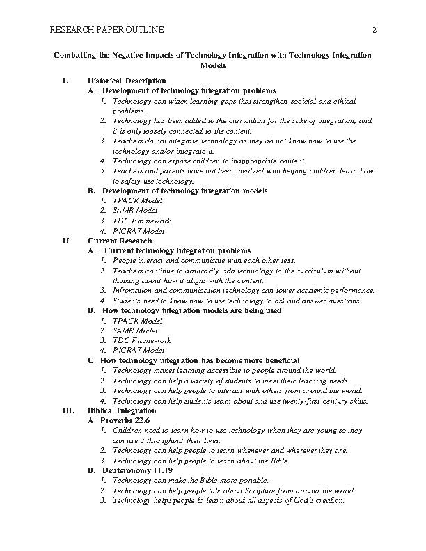 Technology Integration Models Research Paper Outline's featured image