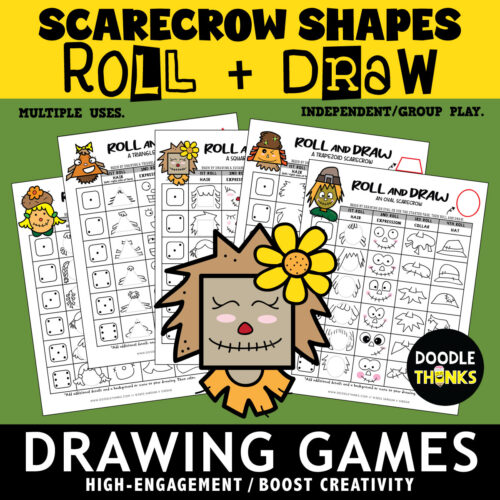 Scarecrow Portrait Shapes Roll and Draw Game Sheets | NO PREP Drawing Activities's featured image